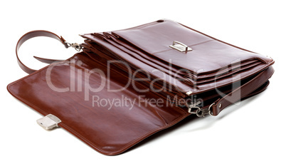 Open leather briefcase