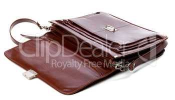 Open leather briefcase