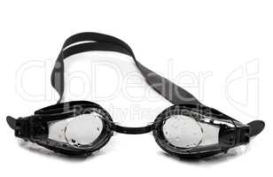 Black goggles for swimming with water drops