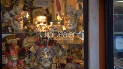 Venetian masks in glass show-window