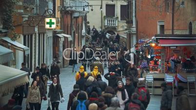 People Traffic on Pedestrian Street in Venice, Italy