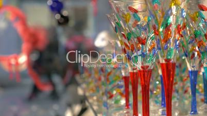 Colorful wineglasses in the shop