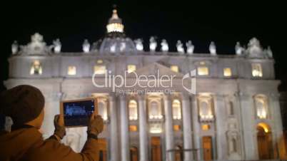 Taking pictures of night St. Peters Basilica