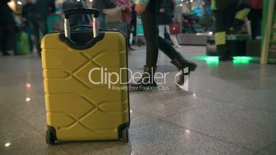 Yellow Trolley Bag in Airport or Railway Station