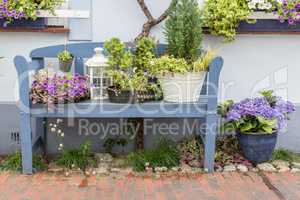 blue garden bench