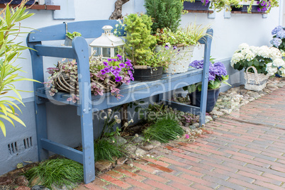 blue garden bench