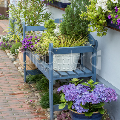 blue garden bench