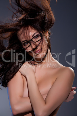 Young Topless Woman With Flying Hair