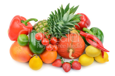 fruits and vegetables isolated on white background