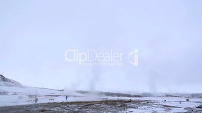 Geyser eruption of Strokkur, Iceland in wintertime