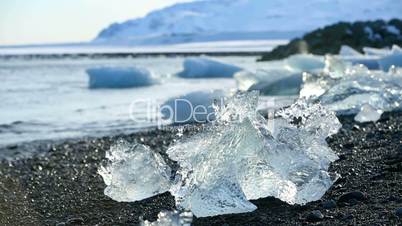 Ice blocks melting at a glacier lagoon in Iceland