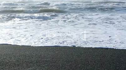 Waves at the black sand beach in Vik, Iceland