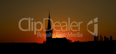Sonnenuntergang Mit Kirche Silhouette