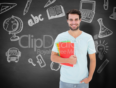 Composite image of student holding notepad