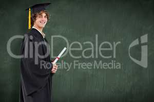 Composite image of profile view of a student in graduate robe