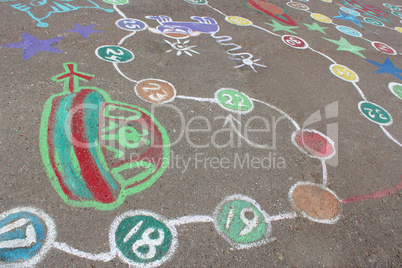 childish drawings as a game on the asphalt
