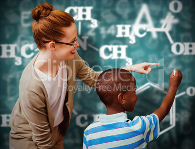 Composite image of happy pupil and teacher