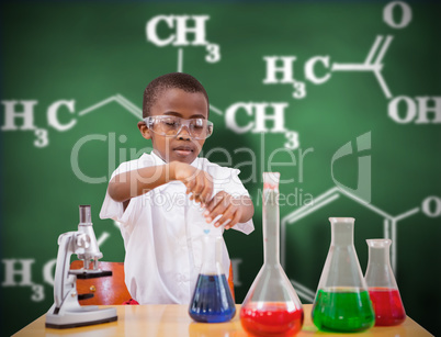 Composite image of cute pupil playing scientist