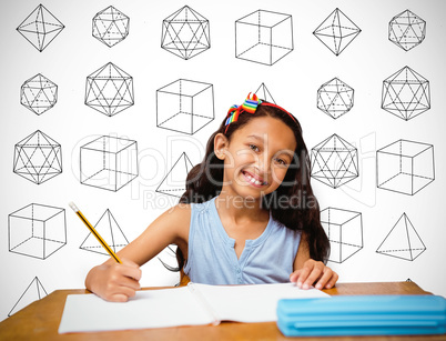 Composite image of pupil at her desk