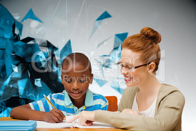 Composite image of happy pupil and teacher