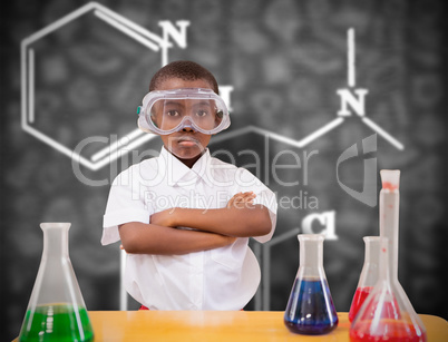 Composite image of pupil conducting science experiment