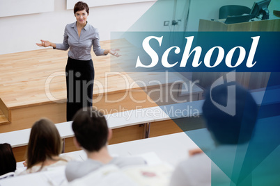 School against teacher standing talking to the students