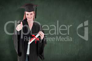 Composite image of teenage girl celebrating graduation with thum