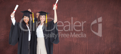 Composite image of two women celebrating their graduation