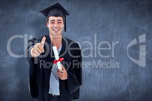 Composite image of happy teen guy celebrating graduation