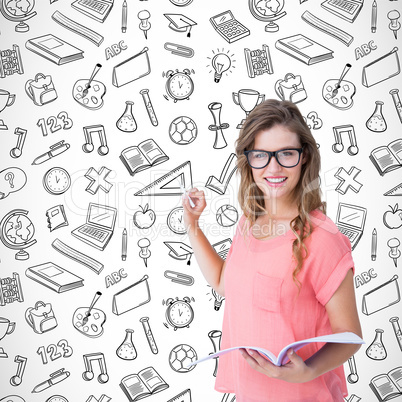 Composite image of hipster woman holding notebook