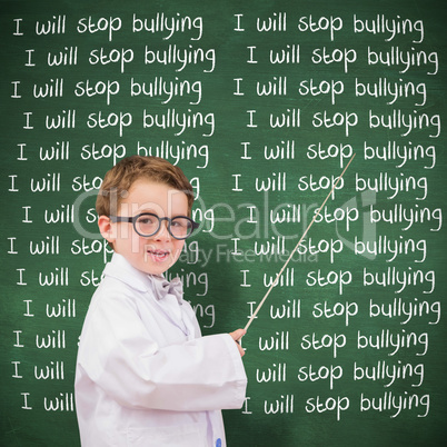 Composite image of cute pupil in lab coat