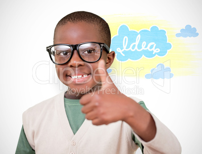 Composite image of cute pupil with thumbs up