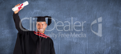 Composite image of happy attractive boy after his graduation