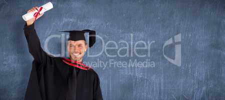 Composite image of happy attractive boy after his graduation