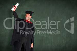 Composite image of happy attractive boy after his graduation