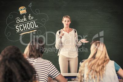 Composite image of teacher teaching students in class