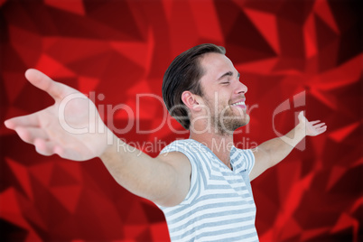 Composite image of smiling man standing arms outstretched