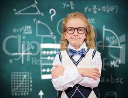Composite image of cute pupil with arms crossed