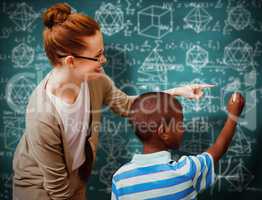 Composite image of happy pupil and teacher