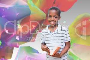Composite image of happy pupil with book