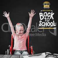 Composite image of cute disabled pupil smiling in hall