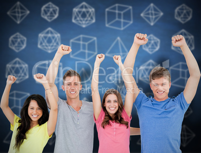 Composite image of a smiling group of people looking at the came