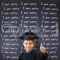 Composite image of cute pupil in graduation robe