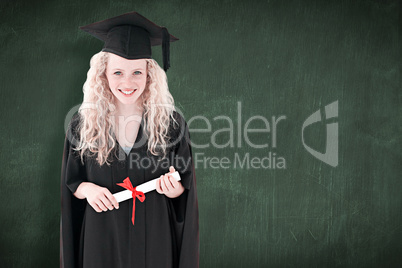 Composite image of teenage girl celebrating graduation