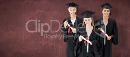 Composite image of group of teenagers celebrating after graduati