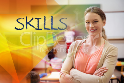 Skills against pretty teacher smiling at camera at back of class