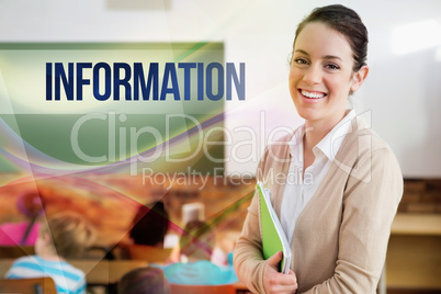 Information against pretty teacher smiling at camera at back of