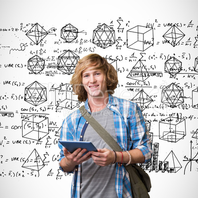 Composite image of student using tablet in library