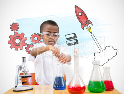Composite image of cute pupil playing scientist