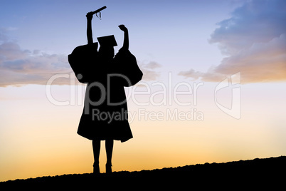 Composite image of silhouette of graduate